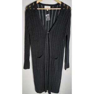 AUDREY PARKS Black Knit Cardigan Solid Long Sleeve Women Size M